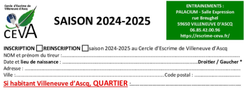 Inscription saison 2024-2025